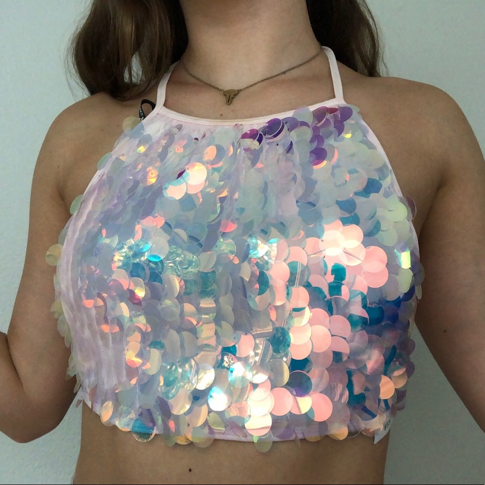 Forever 21 Reflective Sequin Crop Top